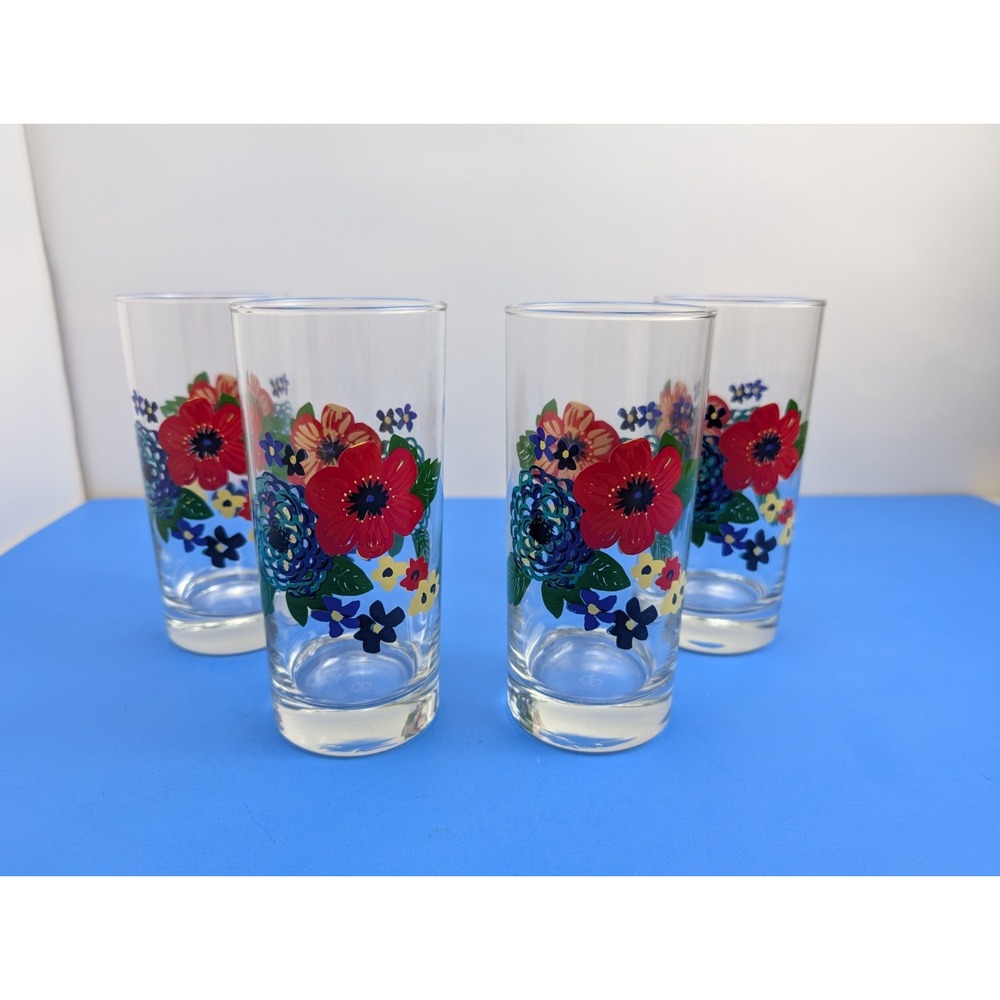 Lot of 4 Pioneer Woman Dazzling Dahlias Floral Glass - 16 oz Glasses